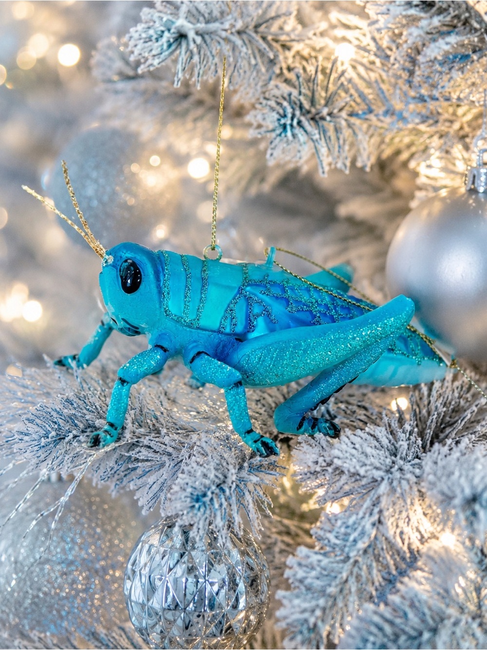 Bloomingdale’s Turquoise Glitter Cricket Ornament NWT